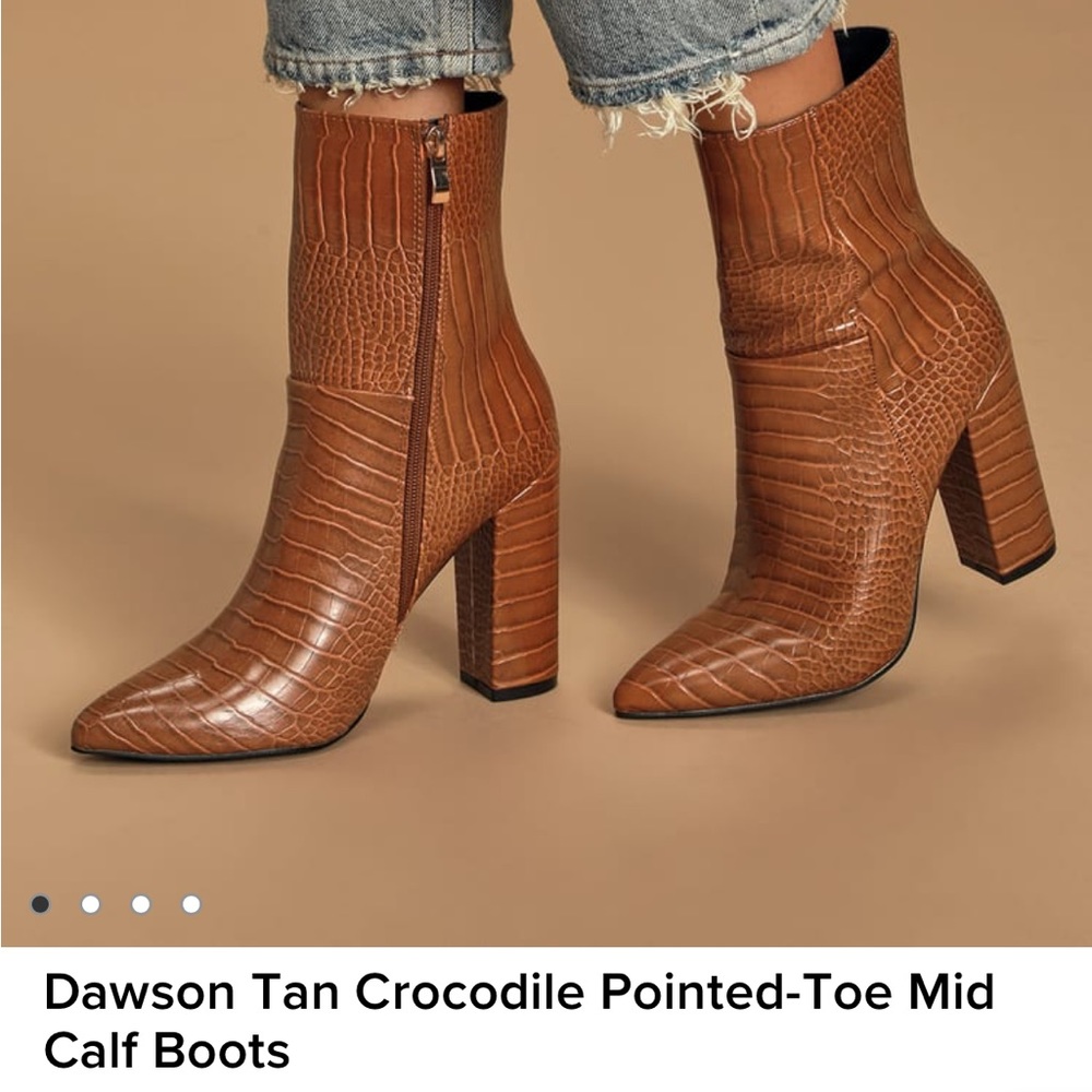 Lulu’s Dawson Tan Crocodile Pointed Mid Calf Boot 6.5